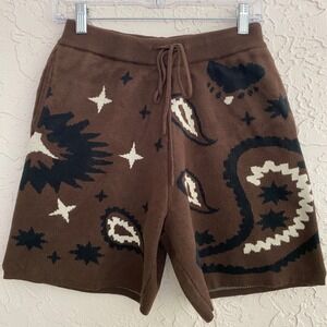 NOVAMEN Mens Sm Boho Western Festival Bandana Knit Shorts Cowboycore Rustic Luxe
